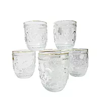 Glassware Premium Crystal Clear Diamond Cut Square Bottom and Round Top Whiskey Beer Drinking Water and Juice Glasses Set of 6 Pcs