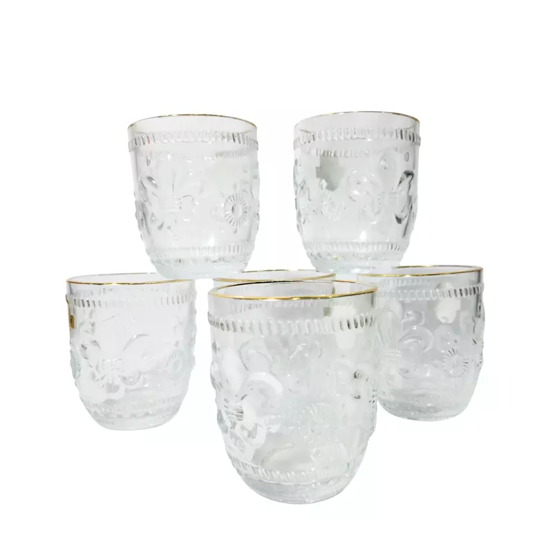 Glassware Premium Crystal Clear Diamond Cut Square Bottom and Round Top Whiskey Beer Drinking Water and Juice Glasses Set of 6 Pcs 