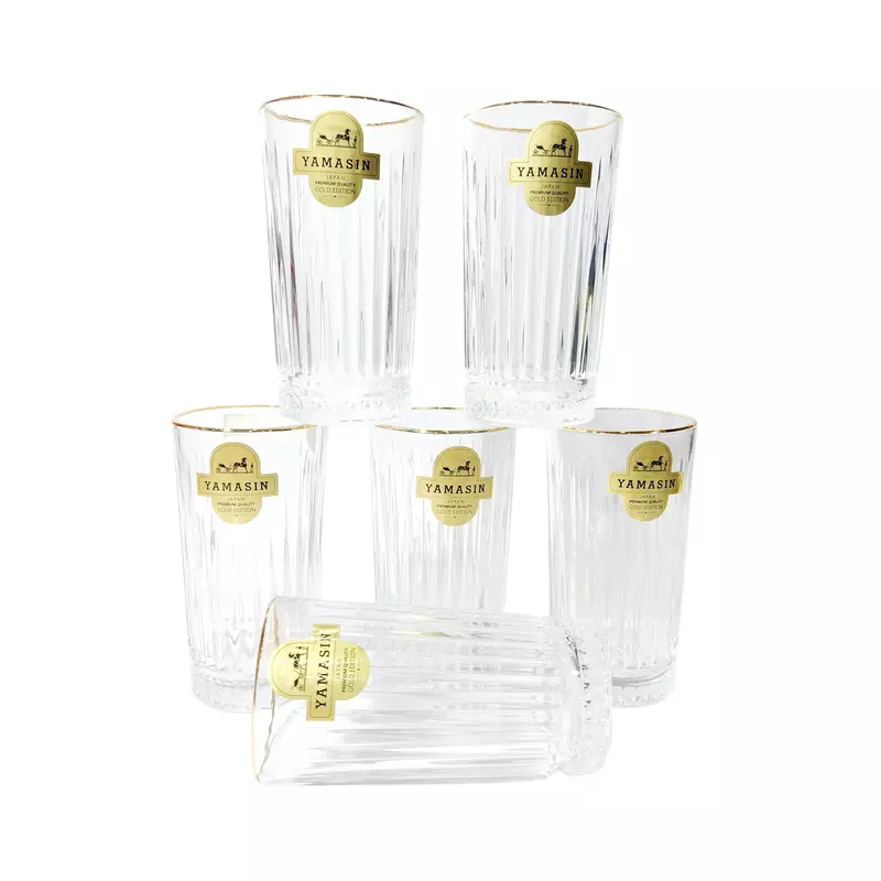 Gold Rim Hi-Ball Crystal Whiskey Glasses Set of 6 pcs