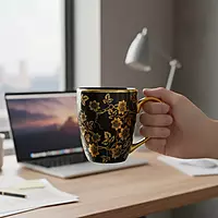 Black Traditional Printed Tea Coffee Mug
