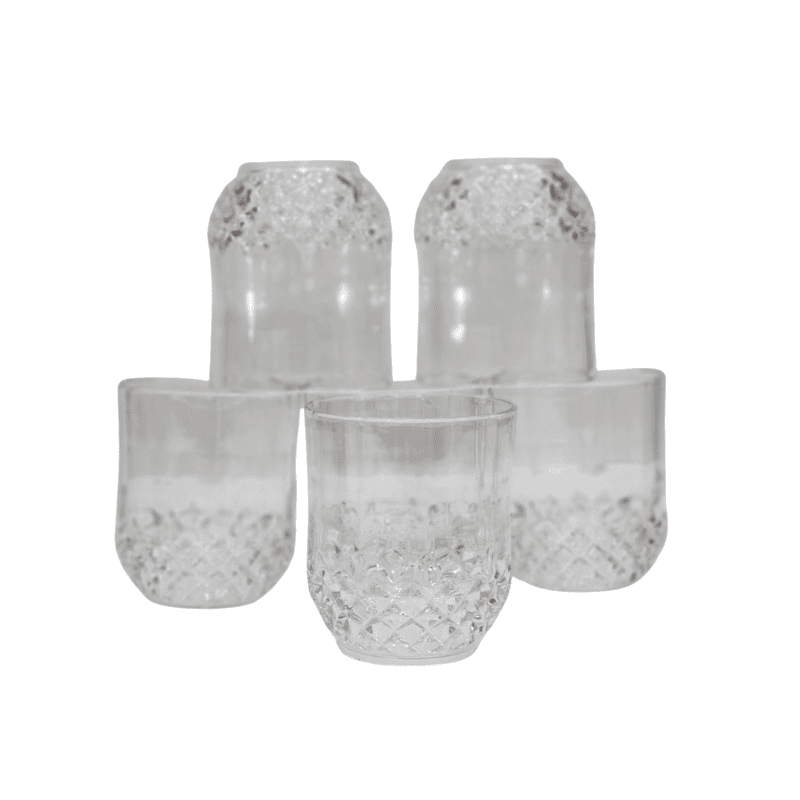 Set of 6 Diamond Cut Glass Set Transparent