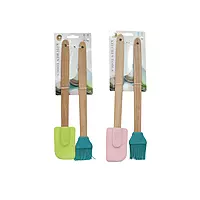 Bamboo & Silicon Spatula & Brush set