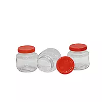Round Shape Transparent Glass Jar with Red Lid SET OF 3