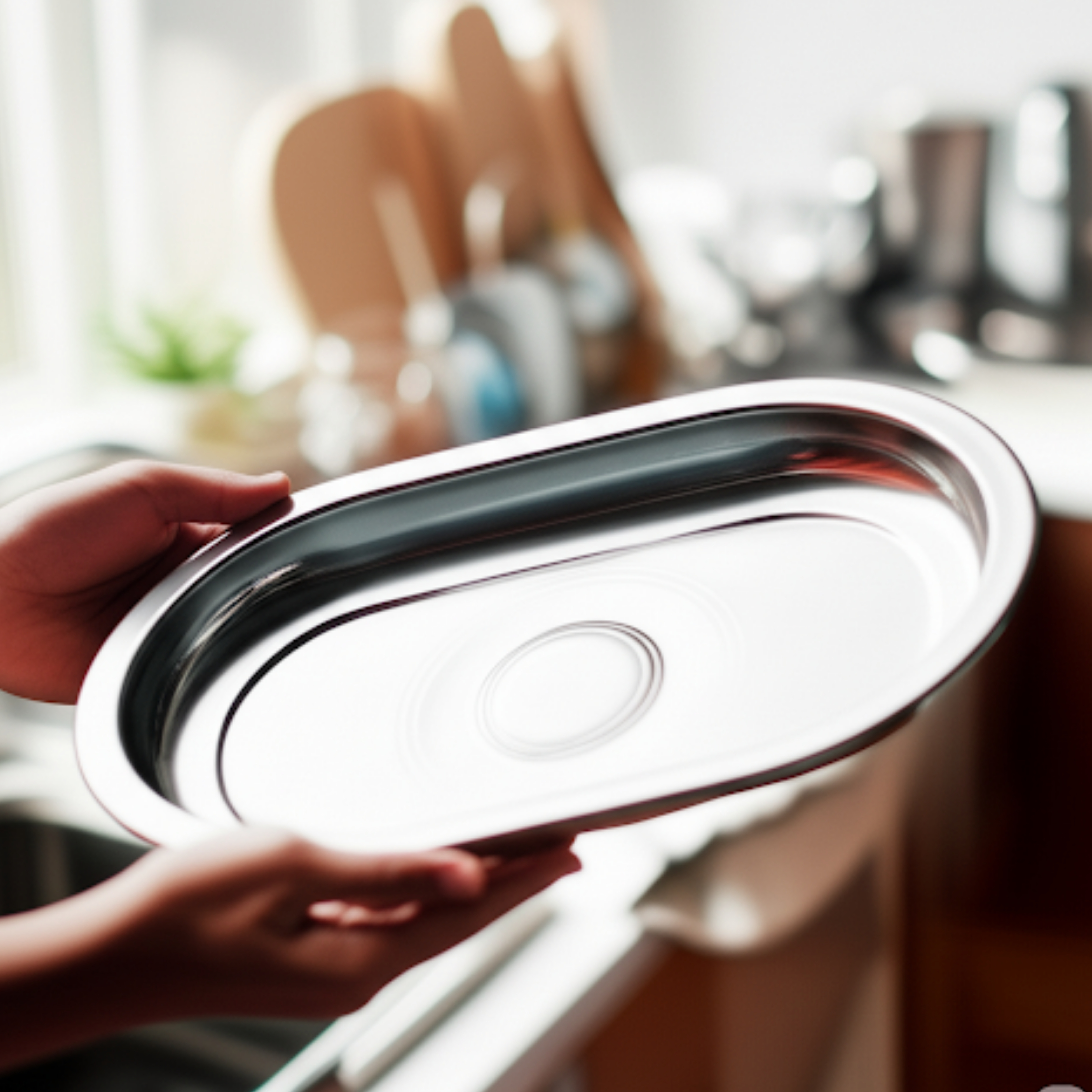 Stainless Steel Silver Touch Capsule Oval Tray