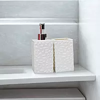 White Textured Soap Dispenser with Toothbrush Holder