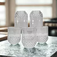 Set of 6 Diamond Cut Plastic Glass Set Transparent