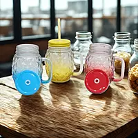 Textured Glass Jar With Straw