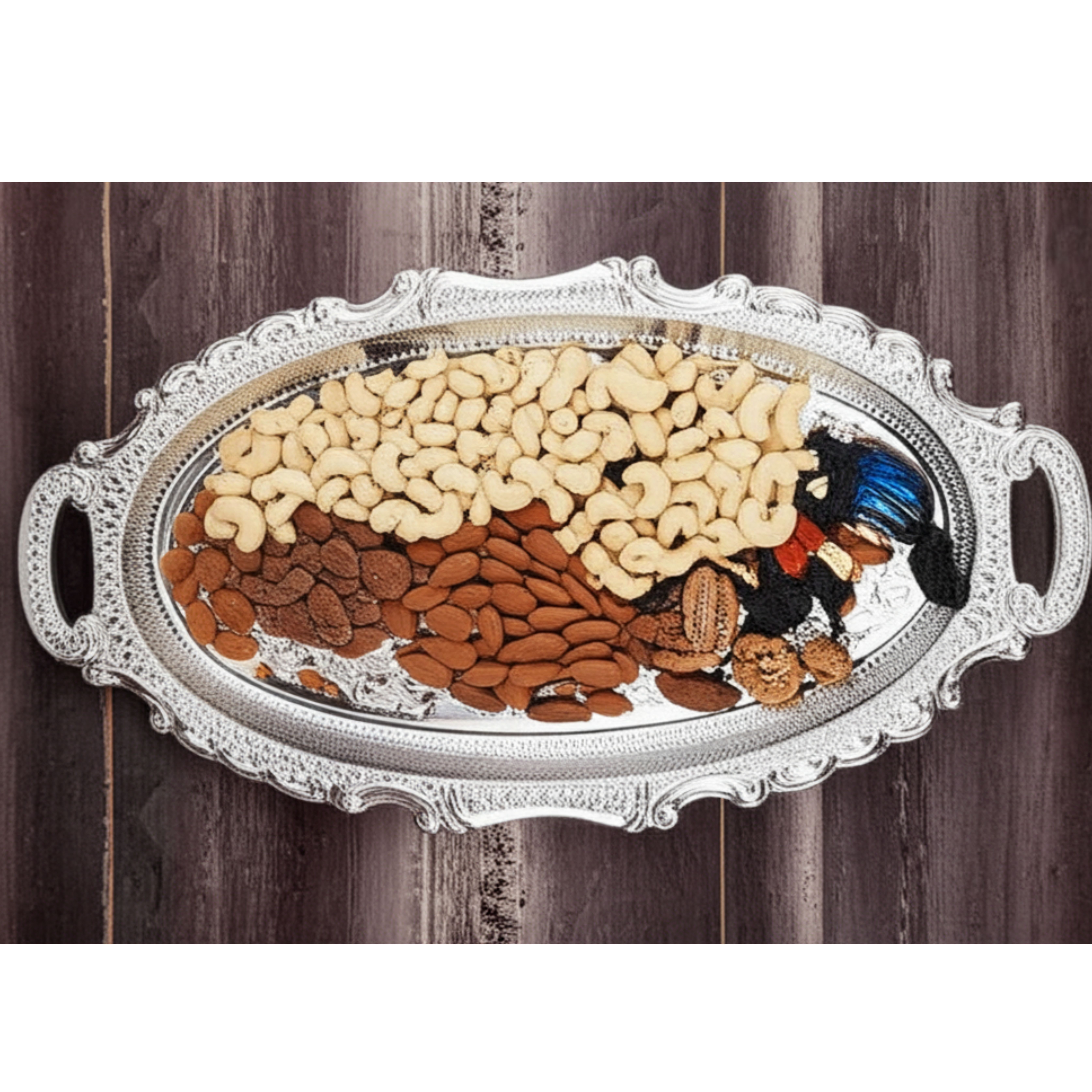 Traditional Rajwadi Serving Tray Silver Coated