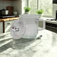 Glass Coffee Mug With Bear Lid And Spoon