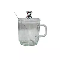 Glass Coffee Mug With Bear Lid And Spoon