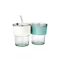 Glass Sipper with Lid, Straw and leather grip