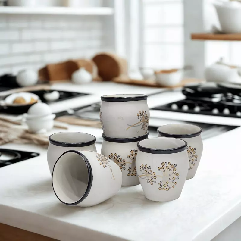 Handcrafted Ceramic White Printed Kullad Cup