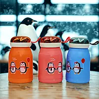 Penguin Cartoon Printed Glass Bottle