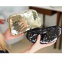 Black & Golden Glitter Pouch Makeup Bag