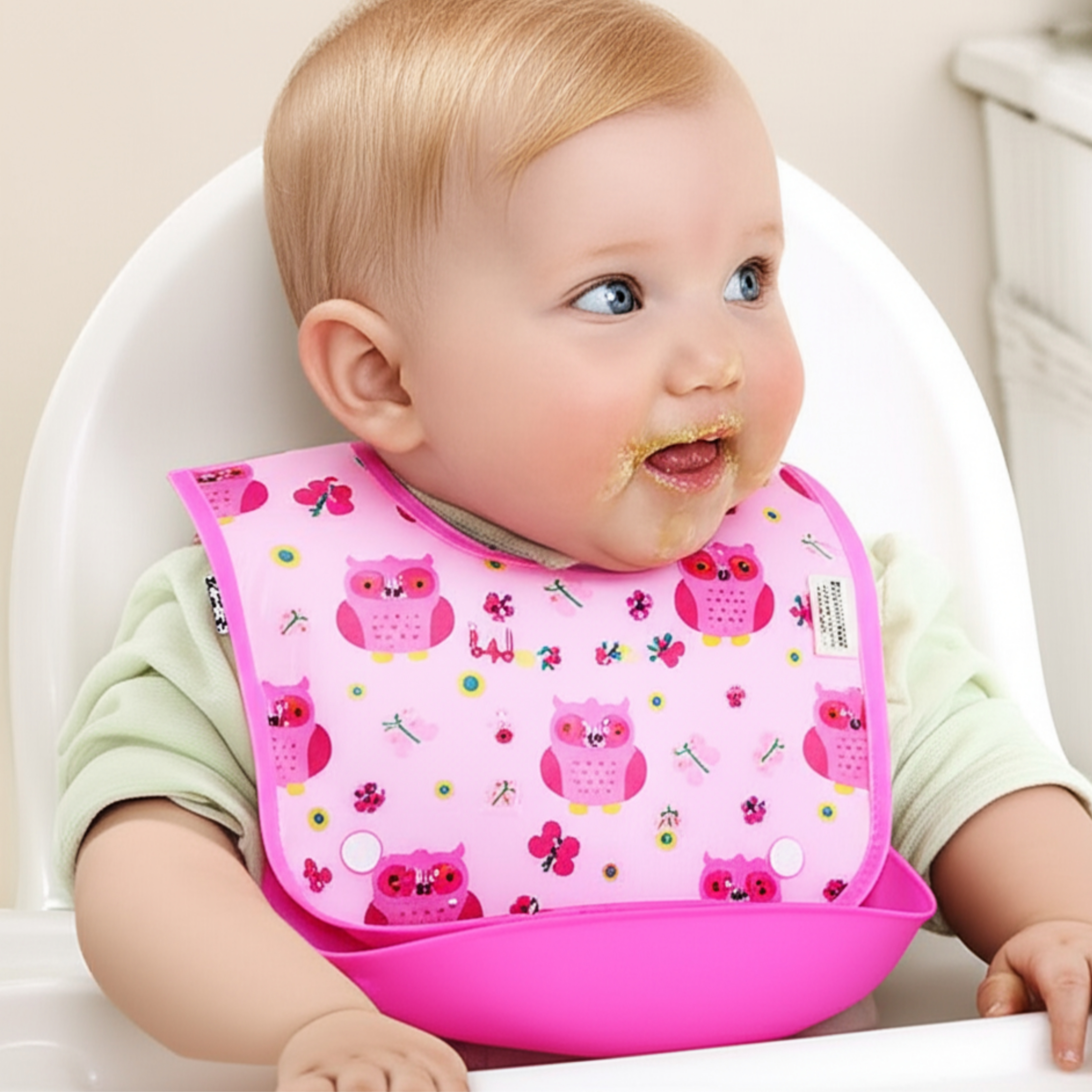 The Baby Apron Bib with Tray is designed to make mealtimes cleaner, easier, and more fun for both babies and parents.