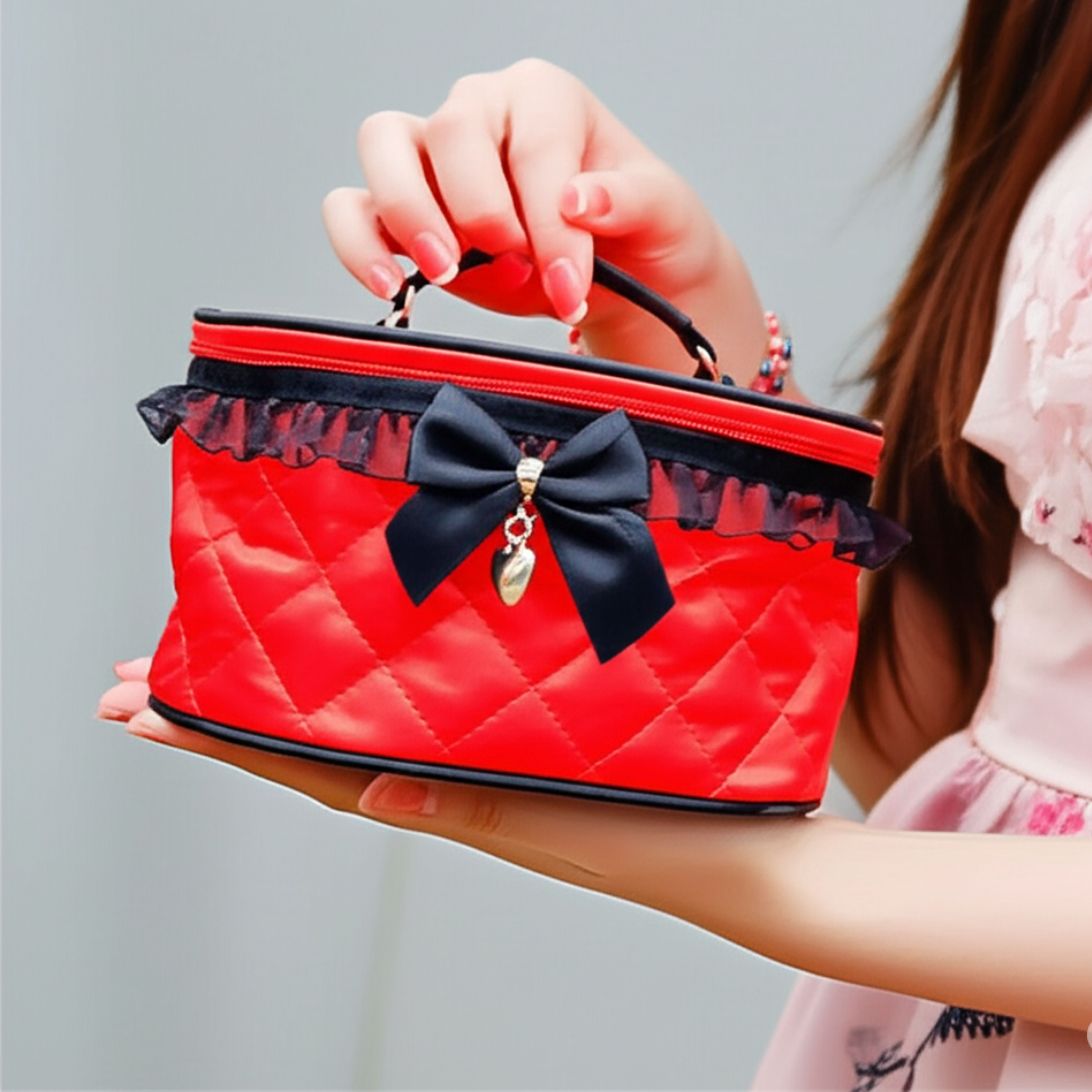 Red Multi Utility Vanity Bag with Zipper